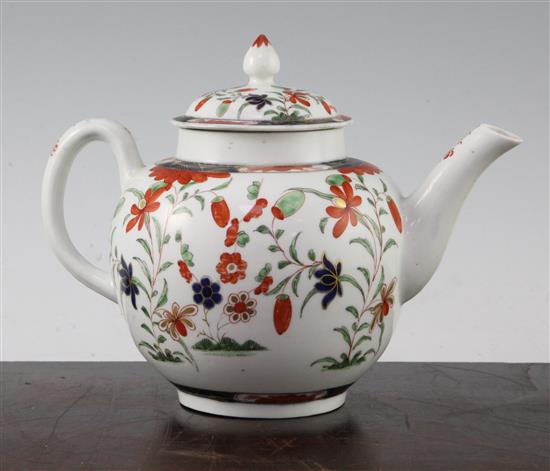 A Worcester globular teapot and cover, c.1768, 16cm